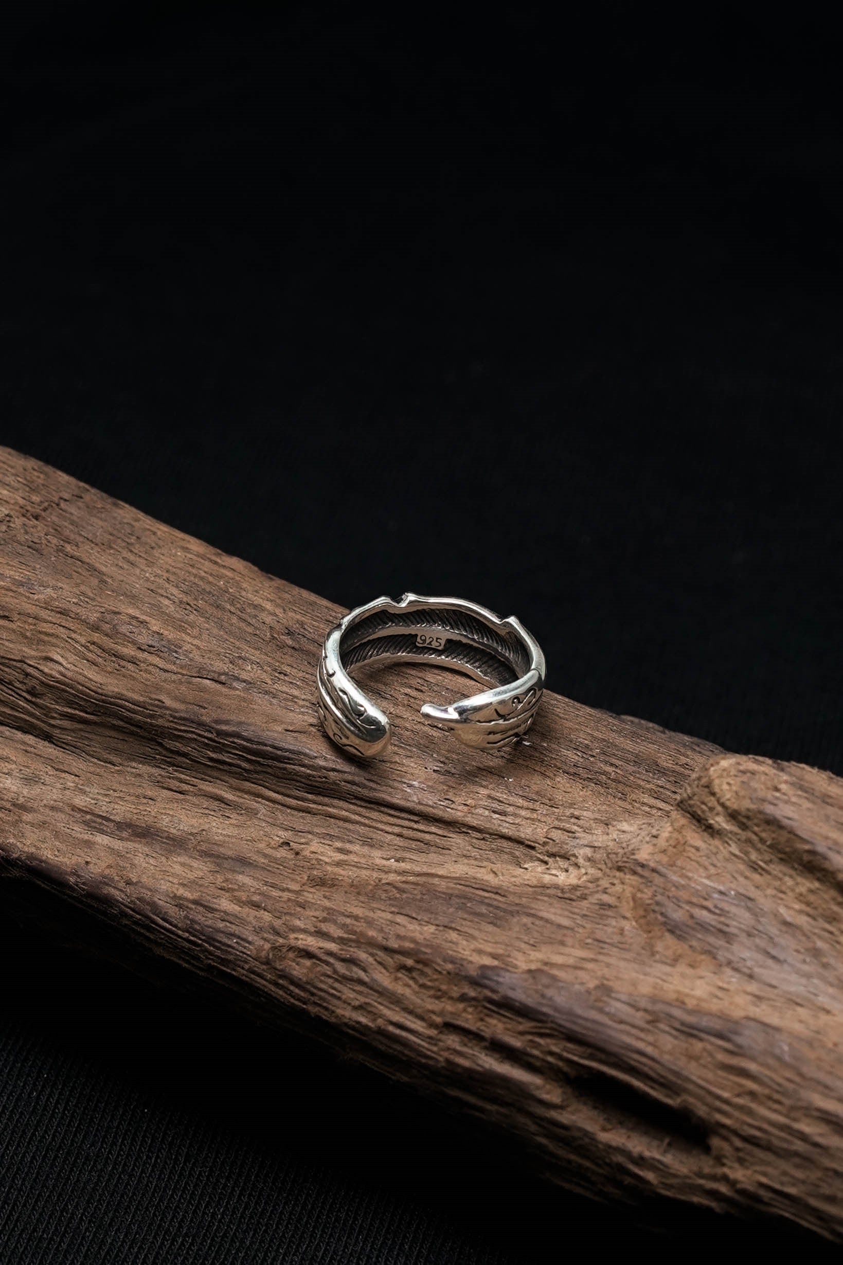 Retro 925 Sterling Silver Open Feather Ring