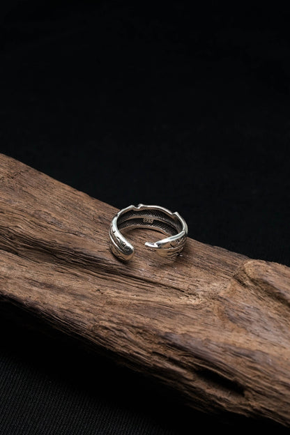 Retro 925 Sterling Silver Open Feather Ring