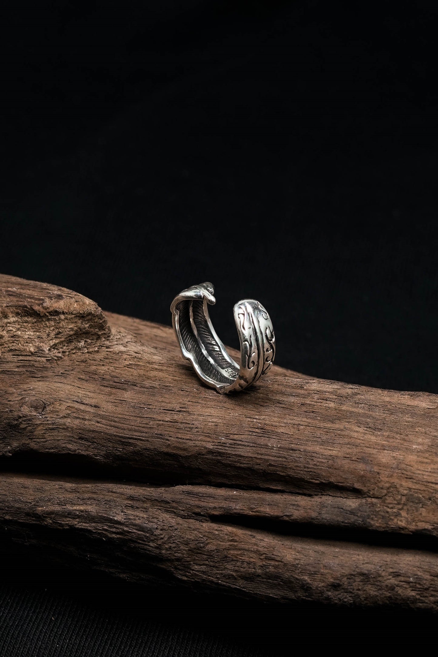 Retro 925 Sterling Silver Open Feather Ring