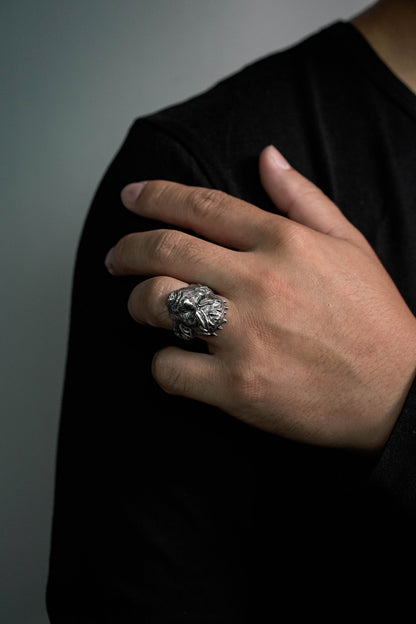 Retro Skeleton Wolf Totem Man Silver Ring
