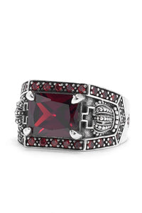 Retro Silver Crown Red Zircon Square Vampire Rings