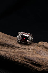 Retro Silver Crown Red Zircon Square Vampire Rings