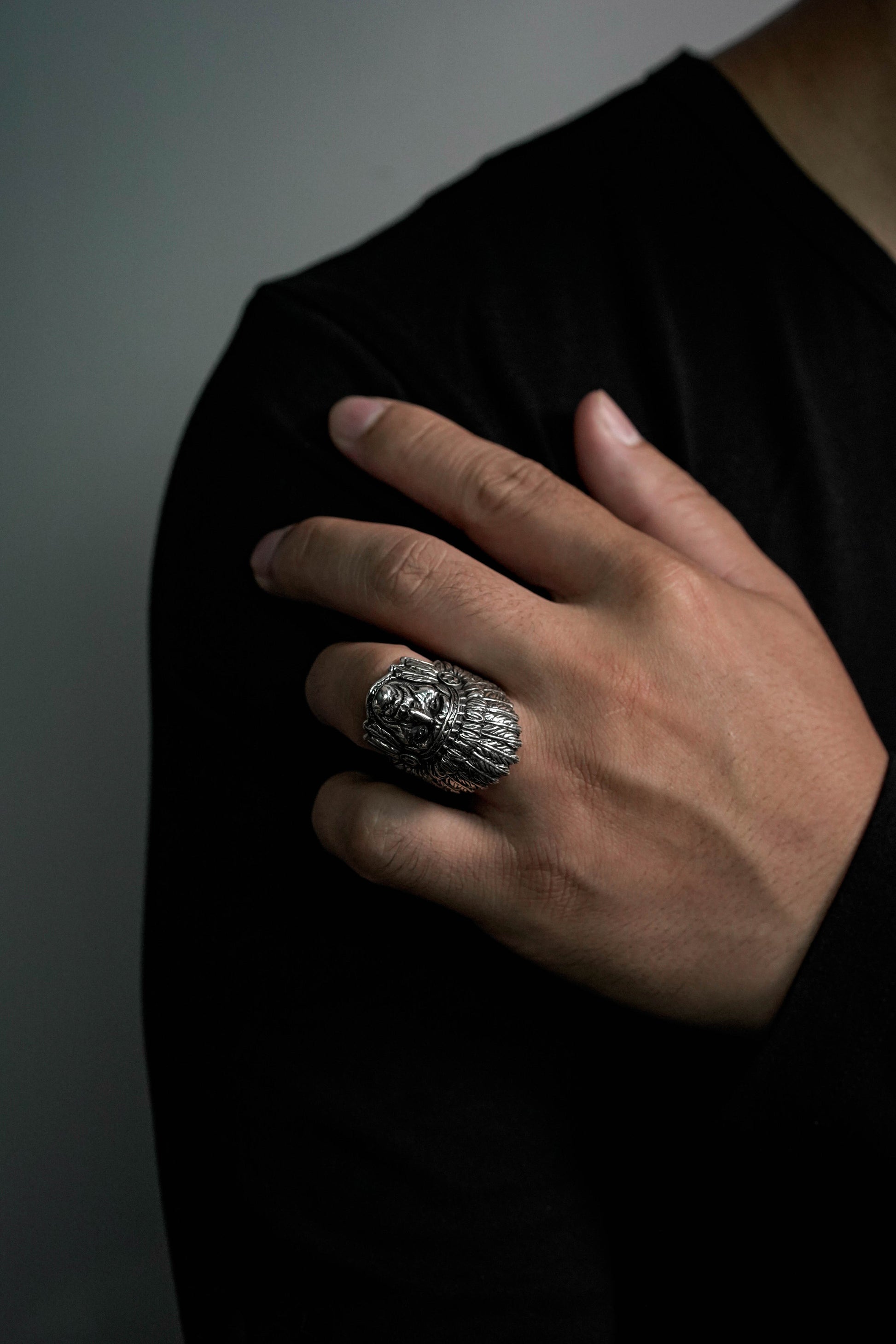 Native American Indian Head Retro 925 Sterling Silver Ring