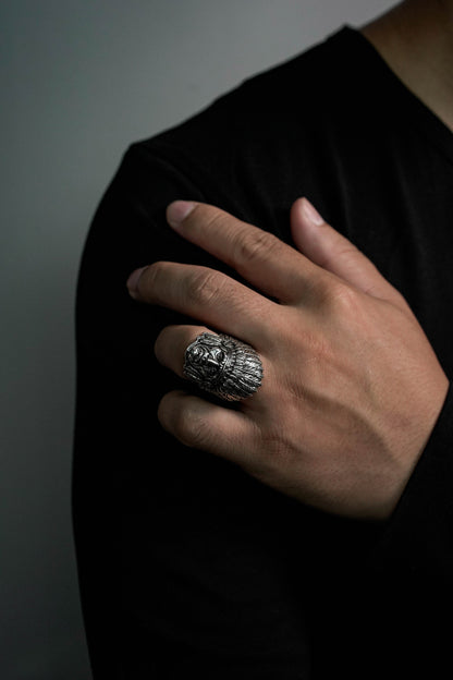 Native American Indian Head Retro 925 Sterling Silver Ring