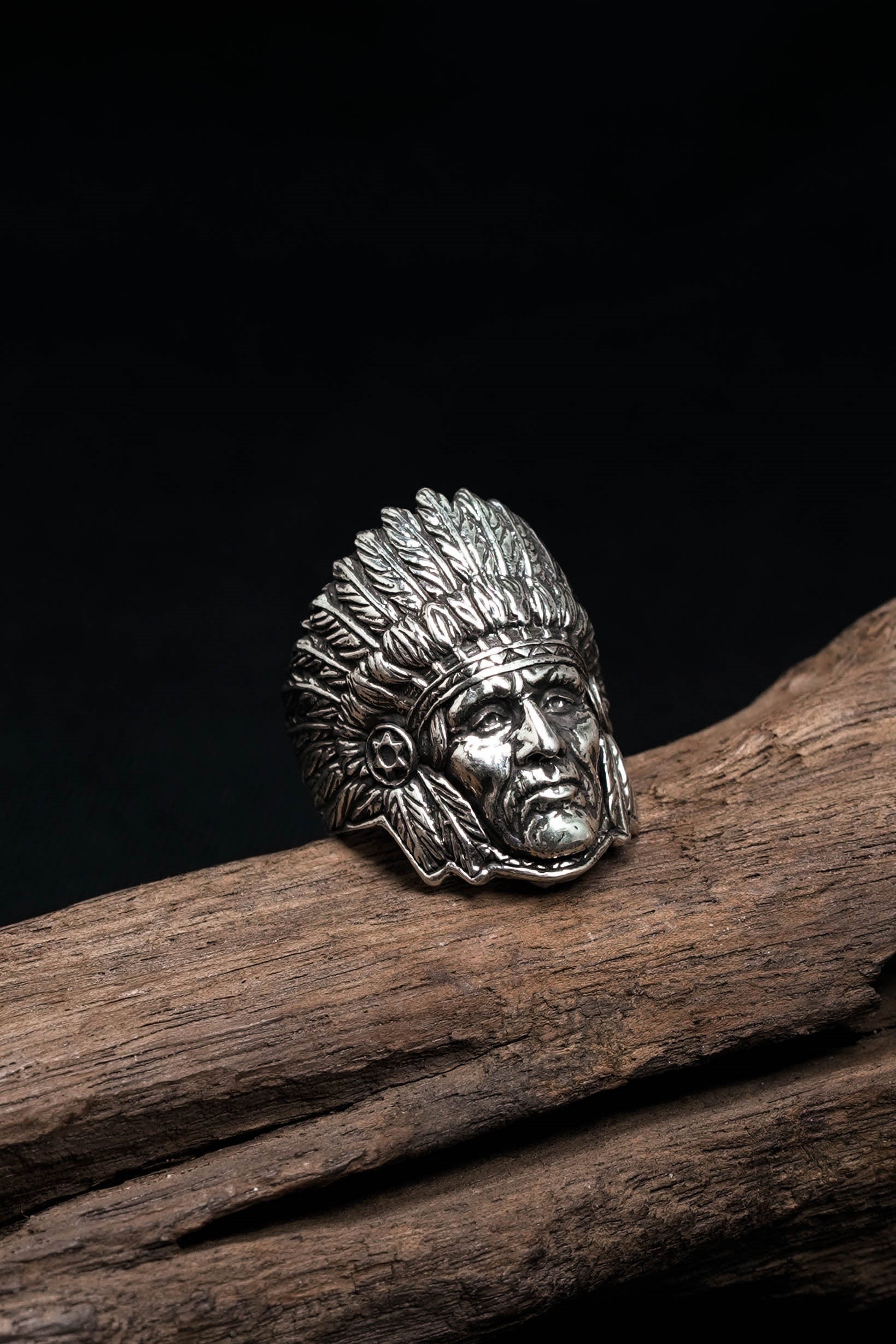 Native American Indian Head Retro 925 Sterling Silver Ring