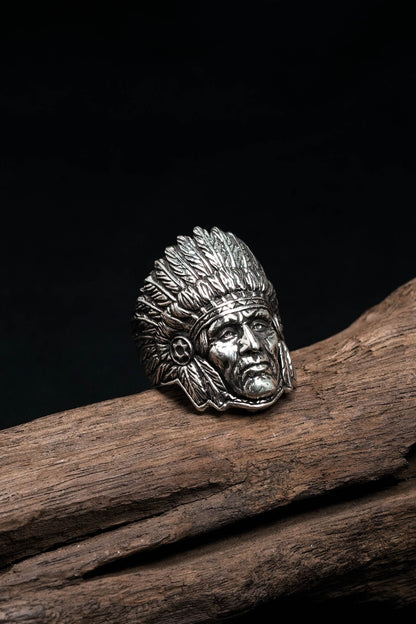 Native American Indian Head Retro 925 Sterling Silver Ring