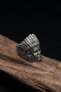 Native American Indian Head Retro 925 Sterling Silver Ring