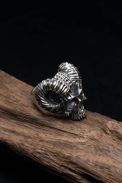 Retro Sheep Head Skull Silver Rings