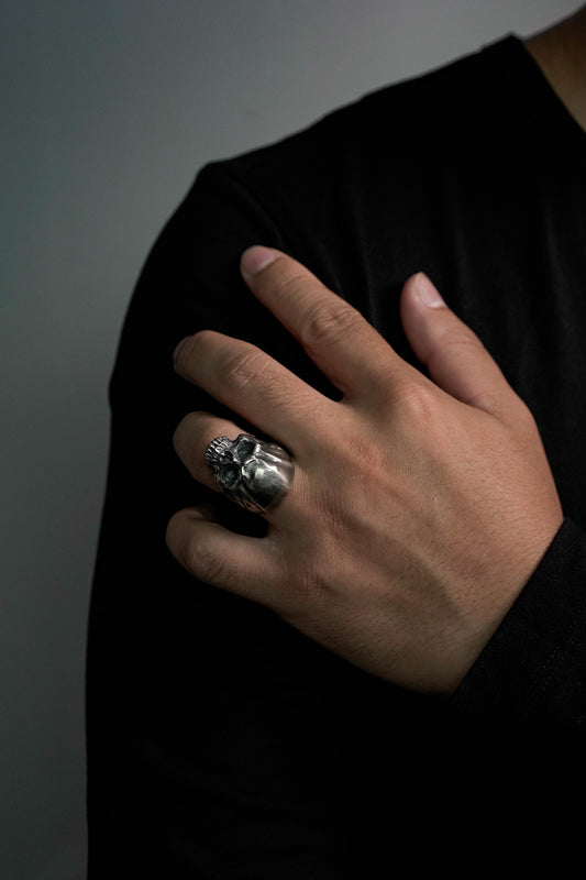 925 Sterling Silver Retro Skinny Skull Ring