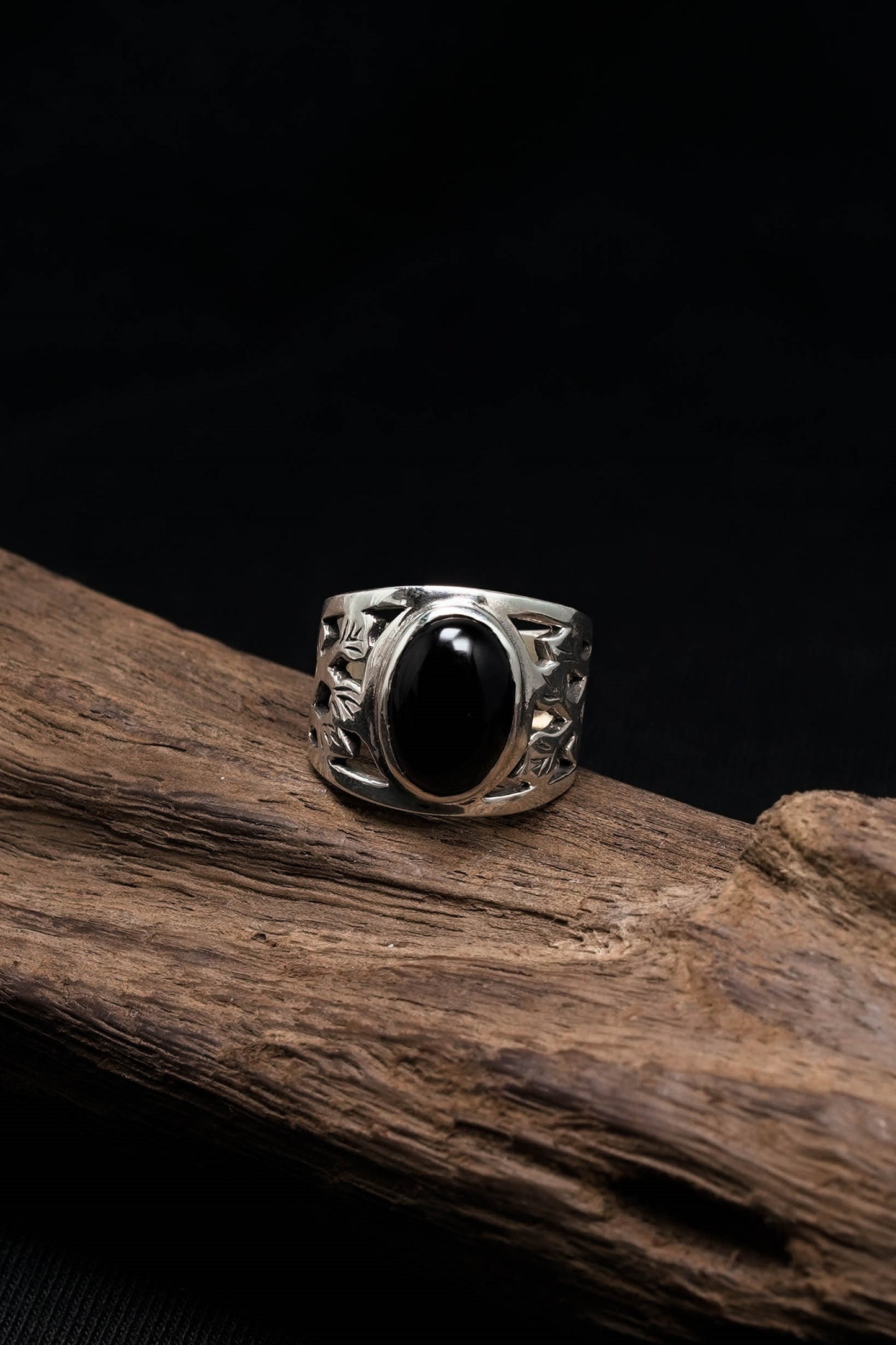 Classic Black Onyx 925 Sterling Silver Retro Ring