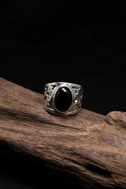 Classic Black Onyx 925 Sterling Silver Retro Ring