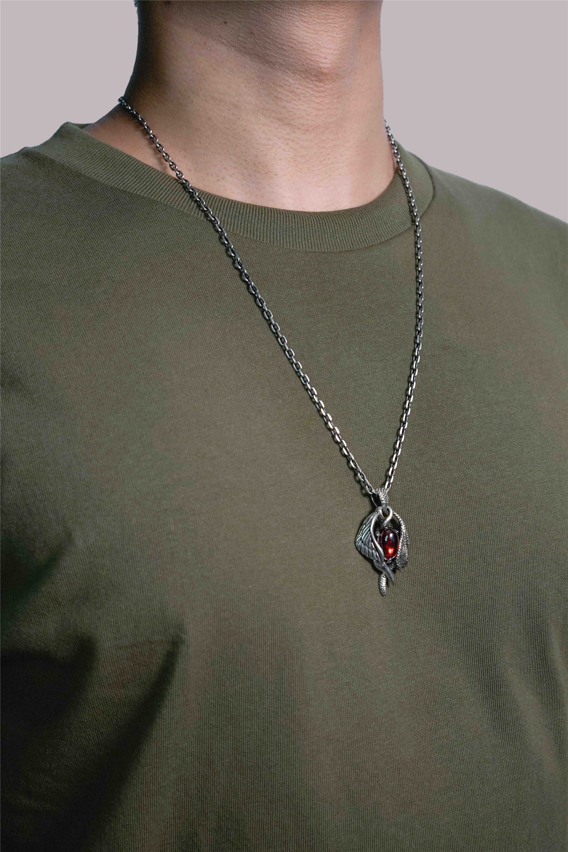 Retro Domineering Dragon Wings Red Zircon Pendant