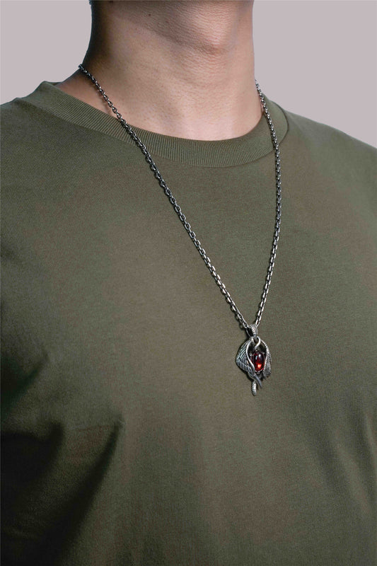 Retro Domineering Dragon Wings Red Zircon Pendant