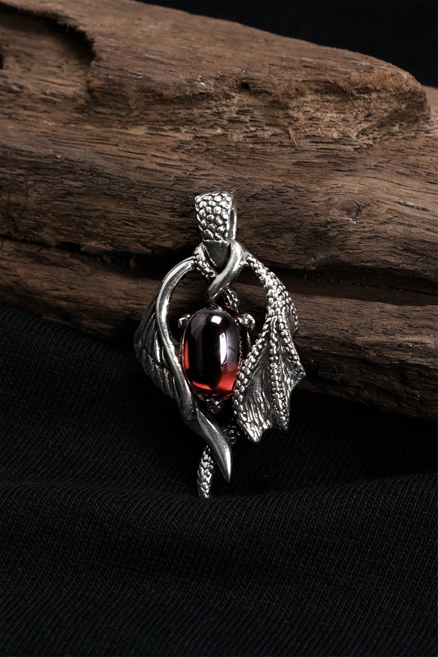 Retro Domineering Dragon Wings Red Zircon Pendant