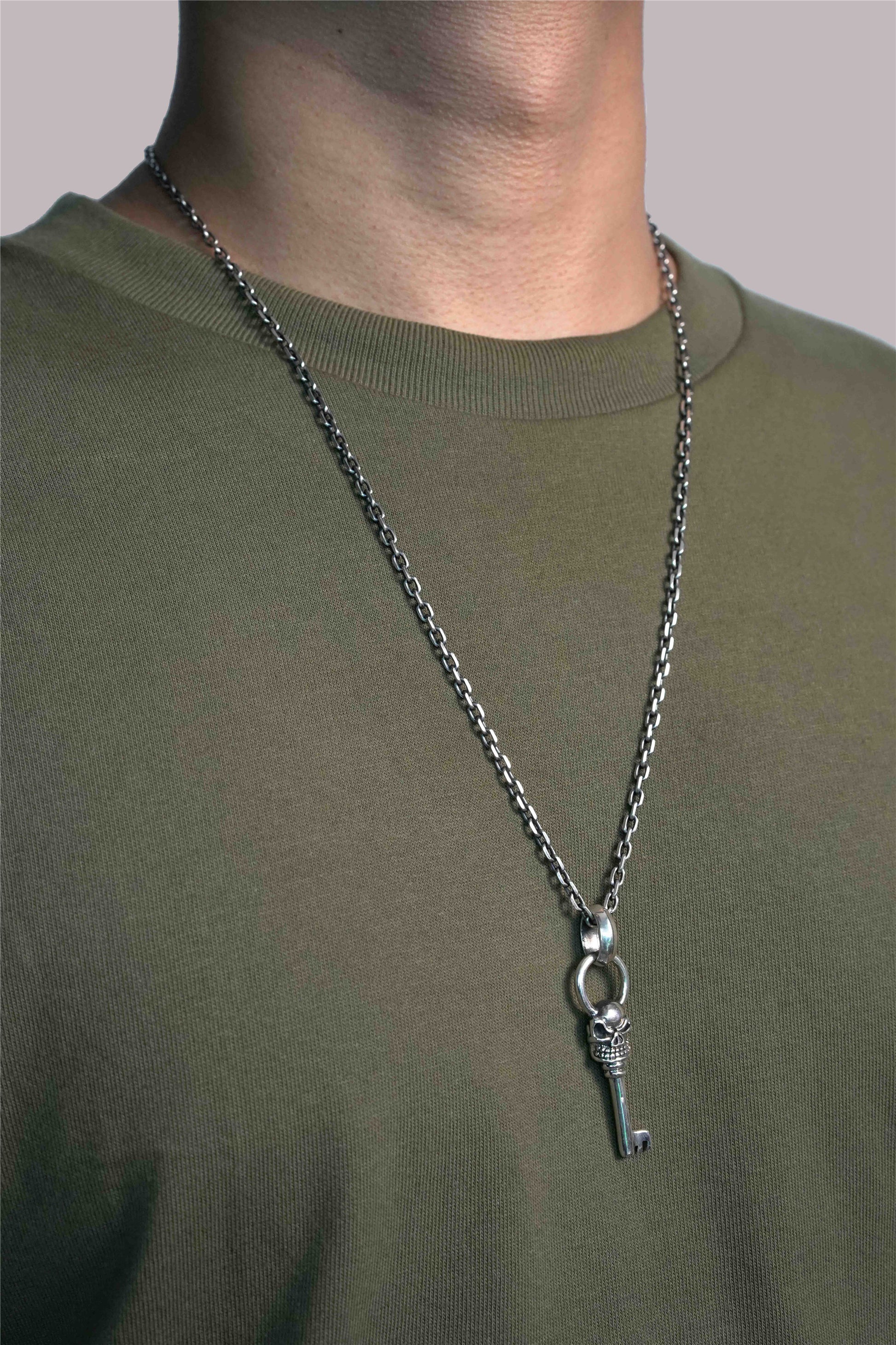 Antique Skull Key 925 Silver Pendant