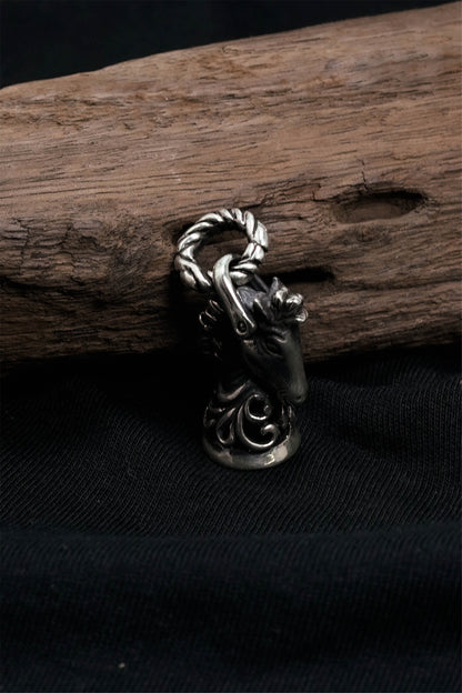 Horse Head Bell Pendant Retro 925 Sterling Silver