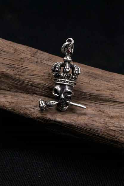 Retro Skull Rose 925 Sterling Silver Pendant
