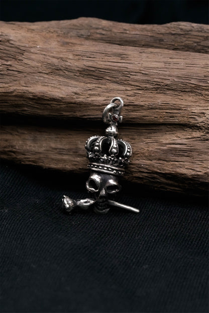 Retro Skull Rose 925 Sterling Silver Pendant