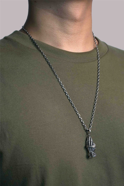 Praying Hands Antique 925 Silver Pendant