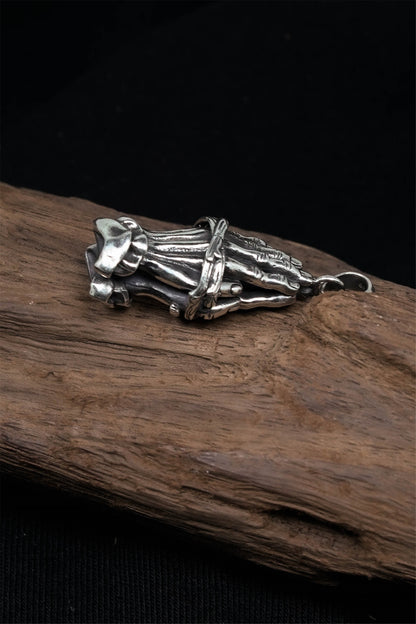 Praying Hands Antique 925 Silver Pendant