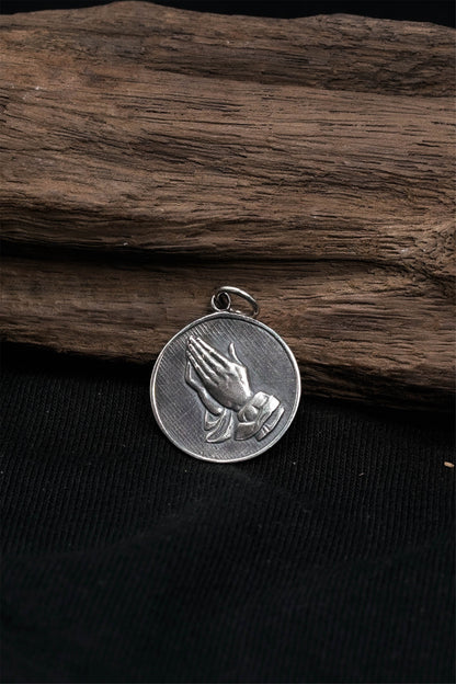 Prayer Hand Pendant Retro 925 Sterling Silver