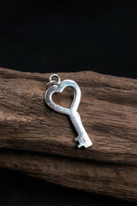 Antique 925 Silver Heart Key Pendant