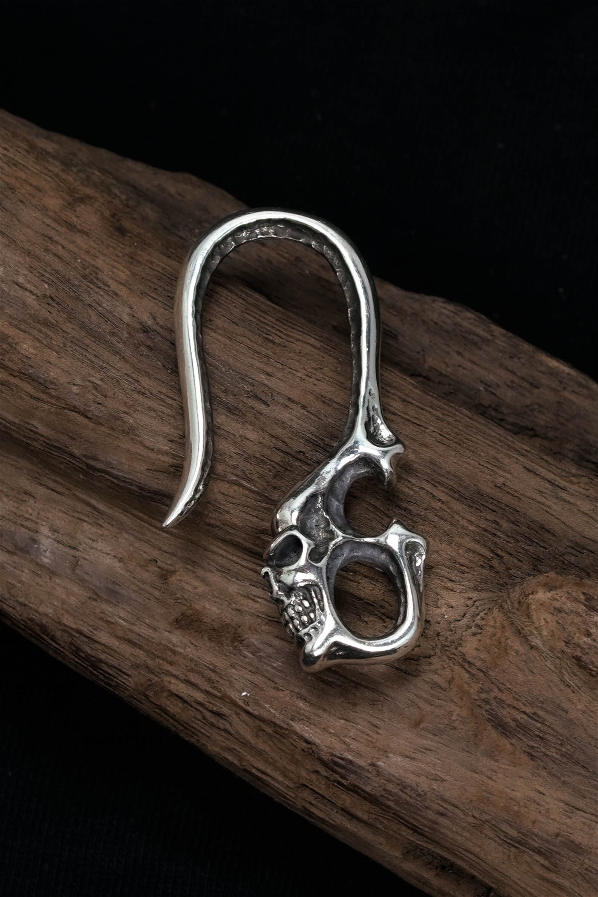 Skeleton Skull Vintage Hook 925 Sterling Silver Pendant