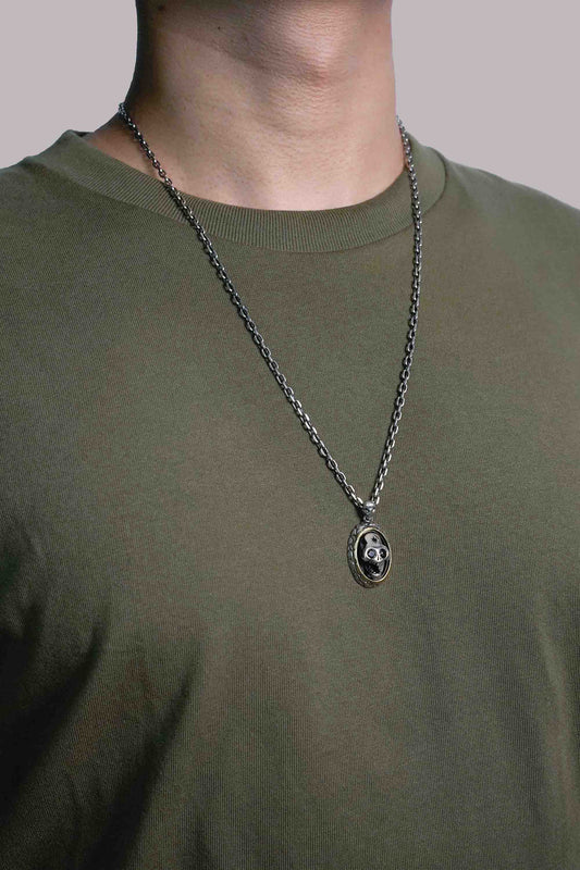 Retro Skull 925 Sterling Silver Oval Pendant