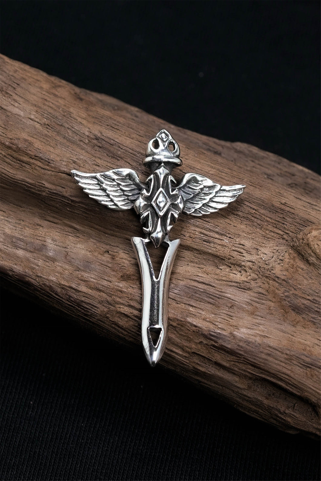 Retro Silver Cross Wings Pendant