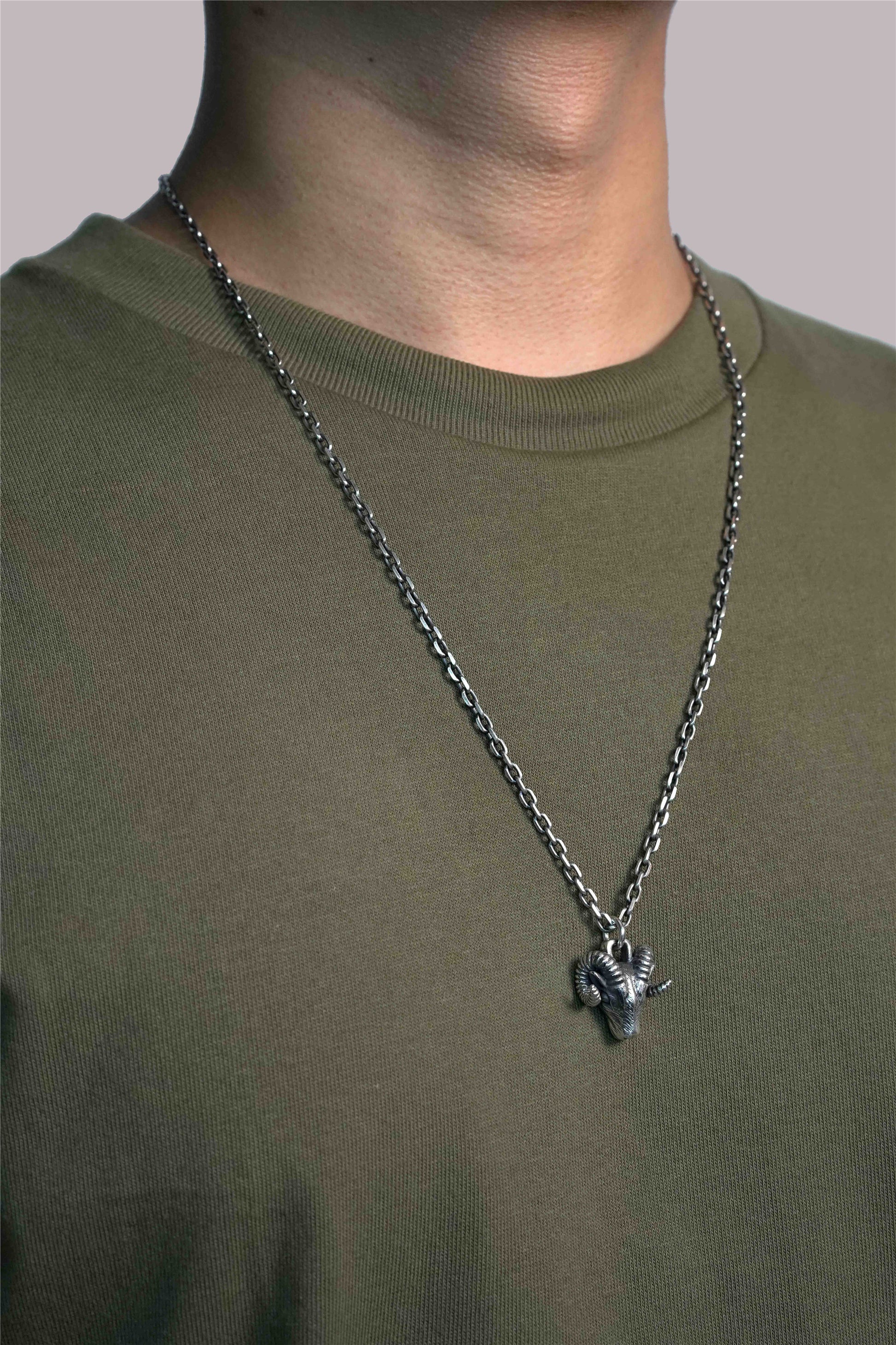 Retro Sheep Head 925 Sterling Silver Pendant