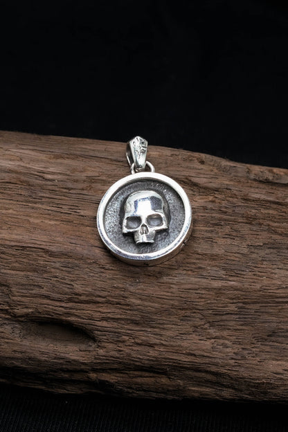 Retro Skull 925 Sterling Silver Coin Pendant