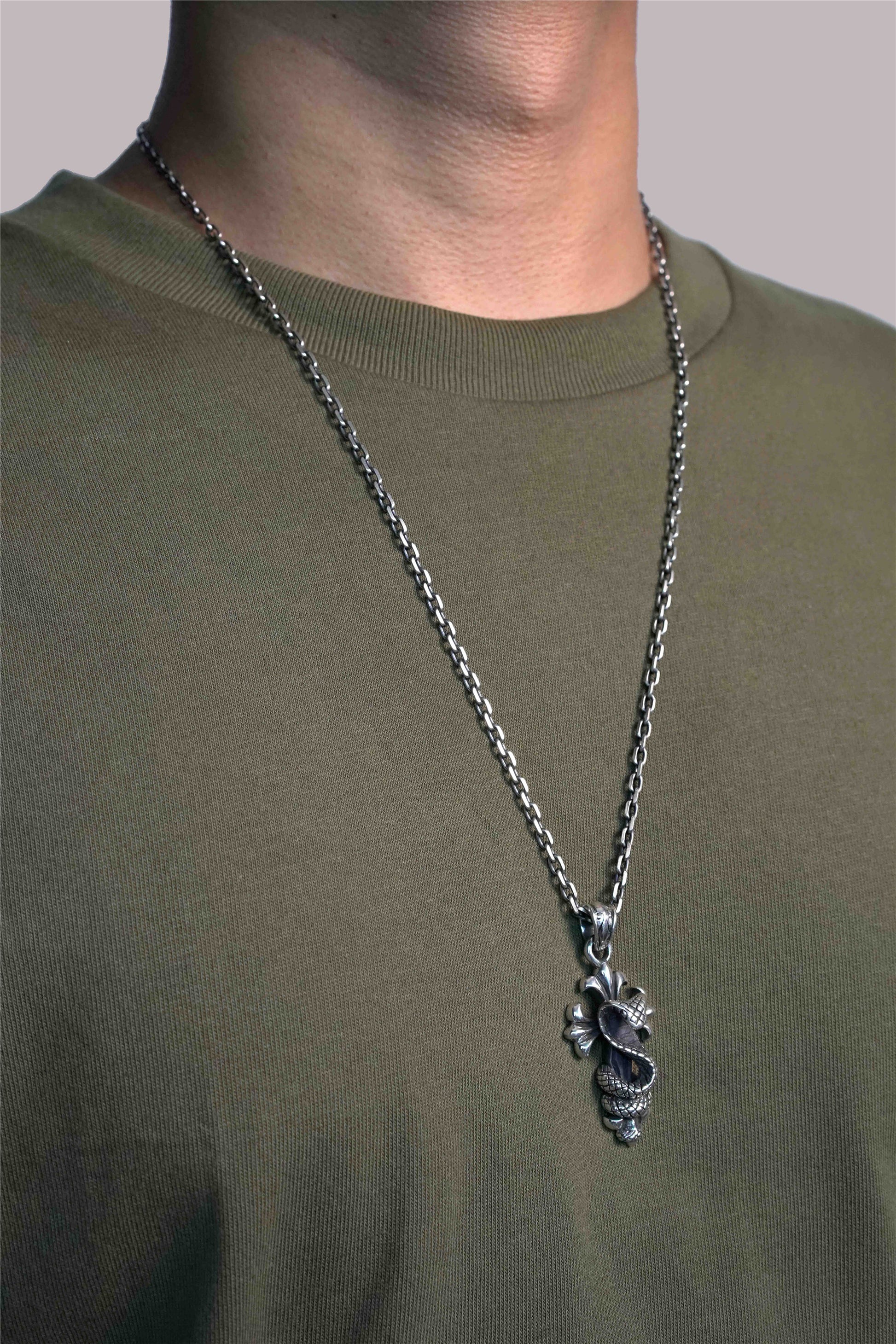 Snake Cross Pendant Retro 925 Sterling Silver