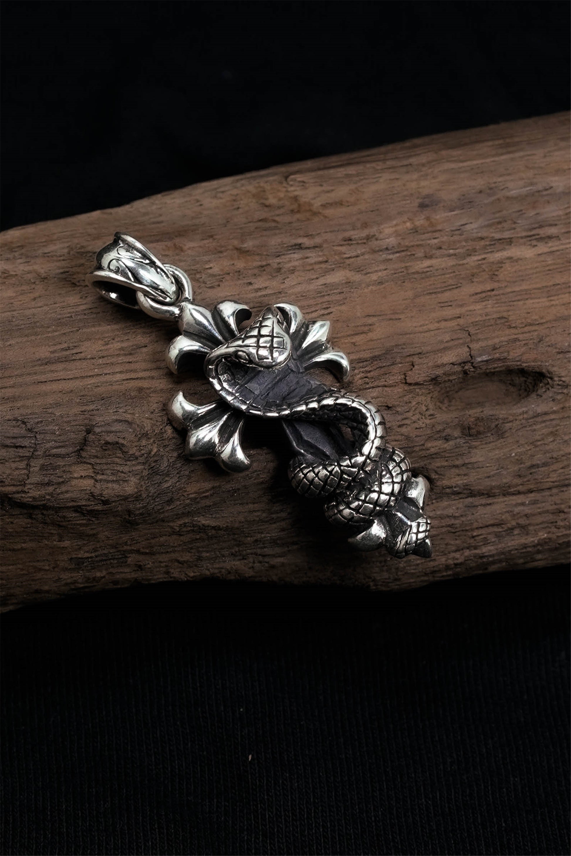 Snake Cross Pendant Retro 925 Sterling Silver
