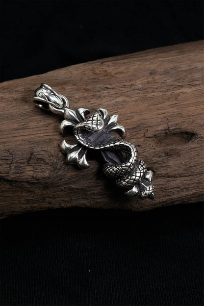 Snake Cross Pendant Retro 925 Sterling Silver