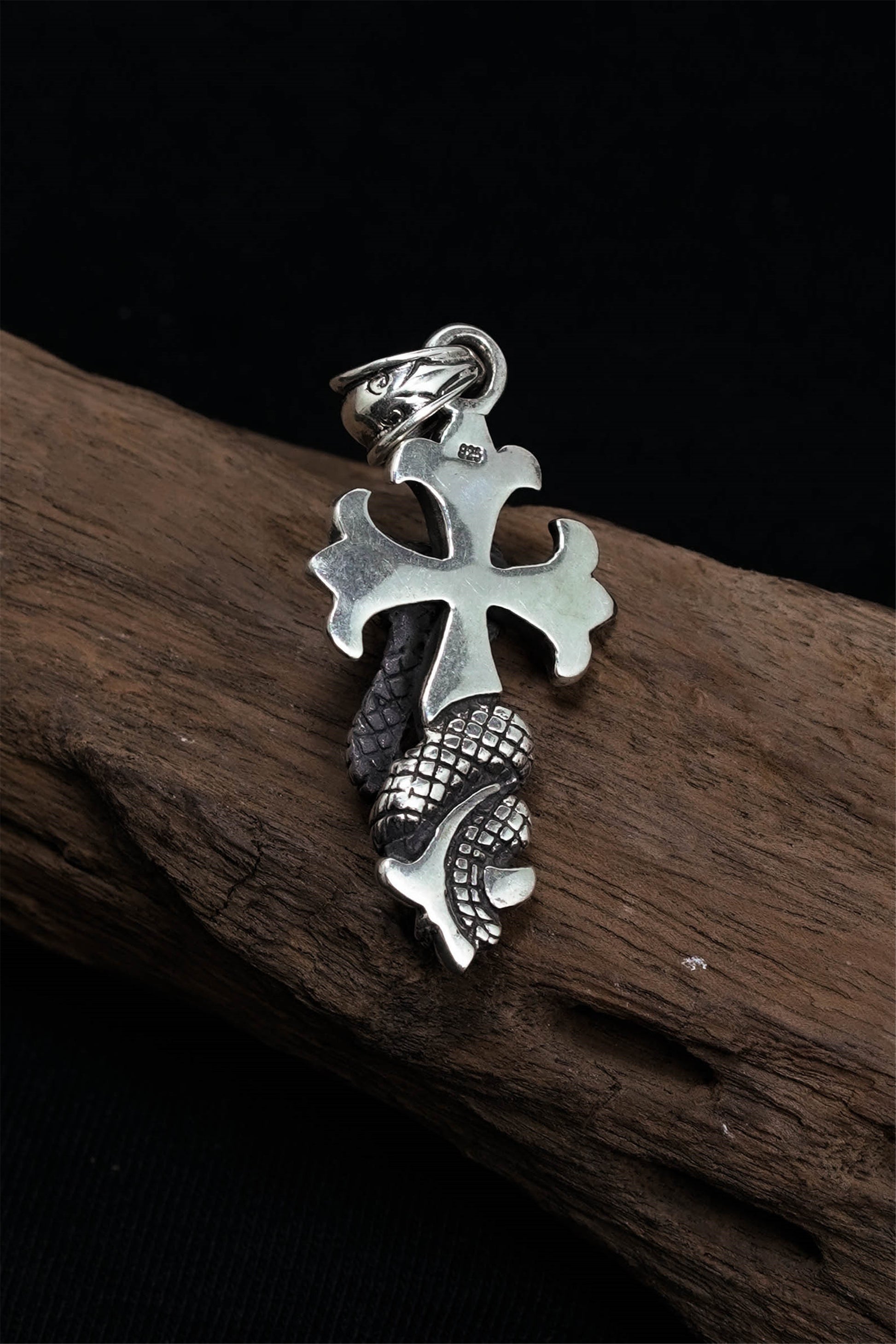 Snake Cross Pendant Retro 925 Sterling Silver