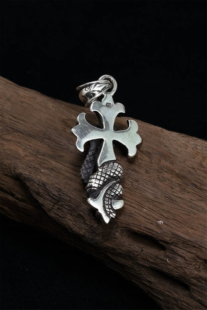 Snake Cross Pendant Retro 925 Sterling Silver