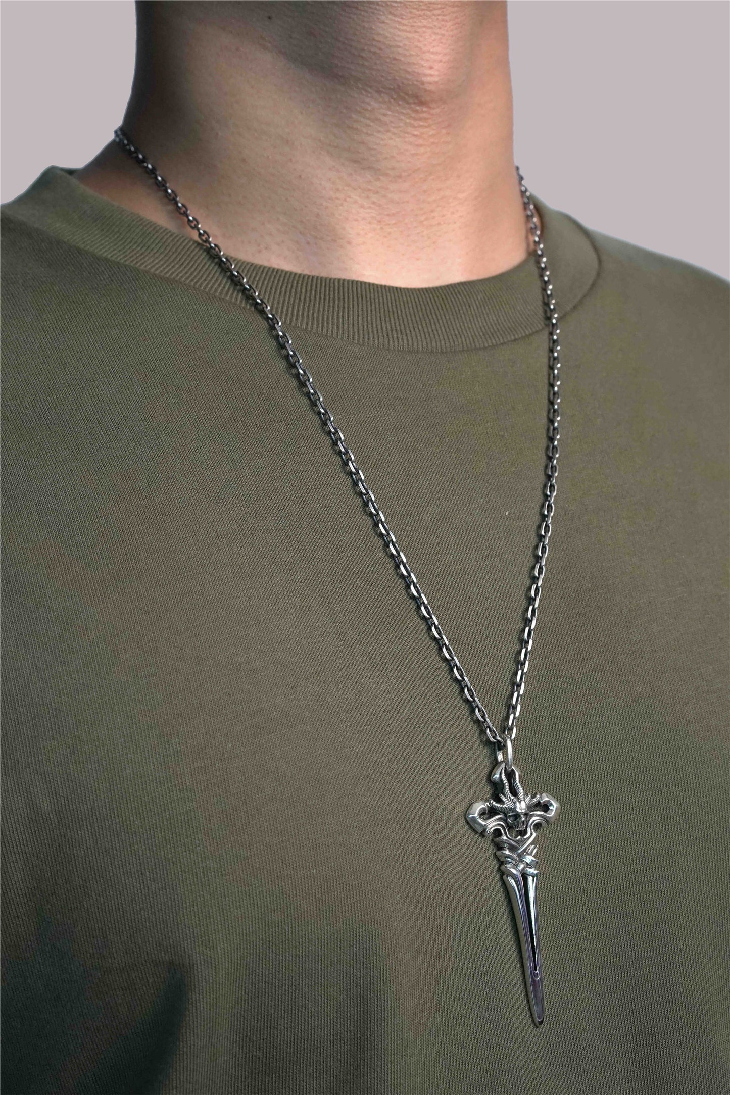 Vintage Skull Sword 925 Sterling Silver Pendant