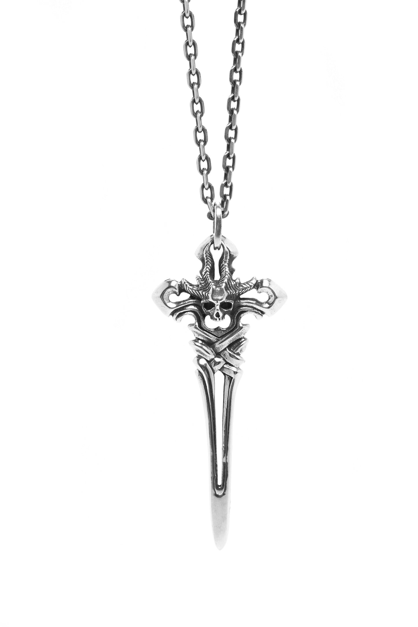 Vintage Skull Sword 925 Sterling Silver Pendant