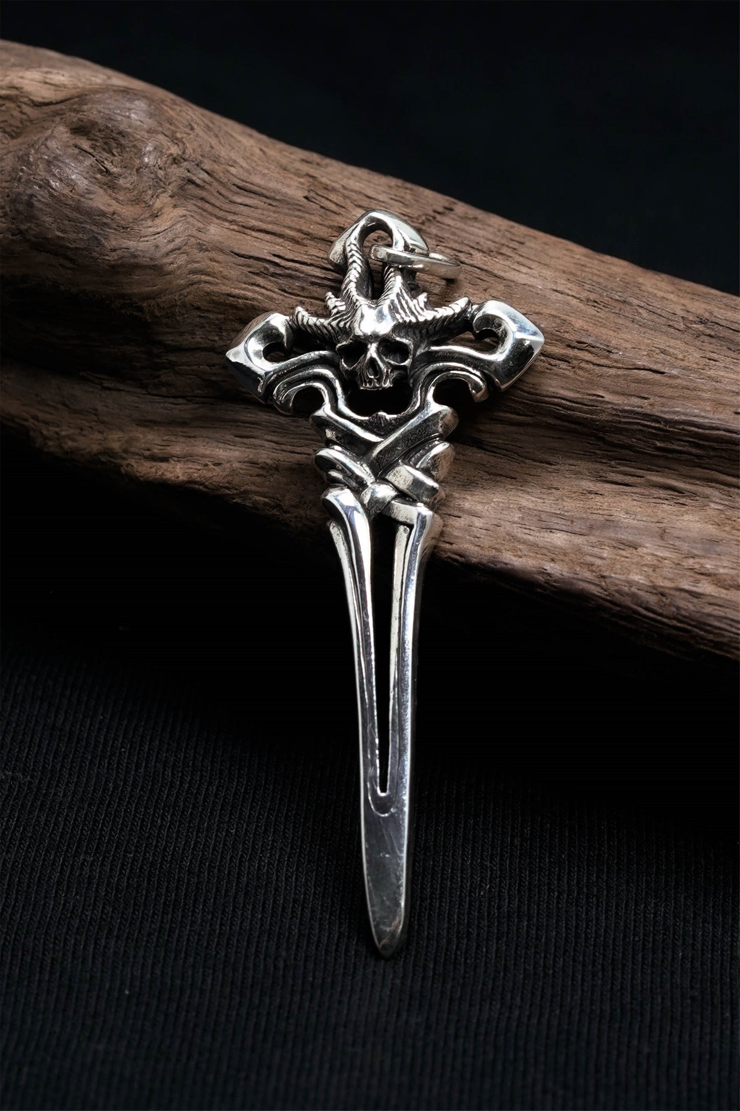 Vintage Skull Sword 925 Sterling Silver Pendant