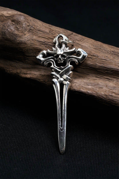 Vintage Skull Sword 925 Sterling Silver Pendant