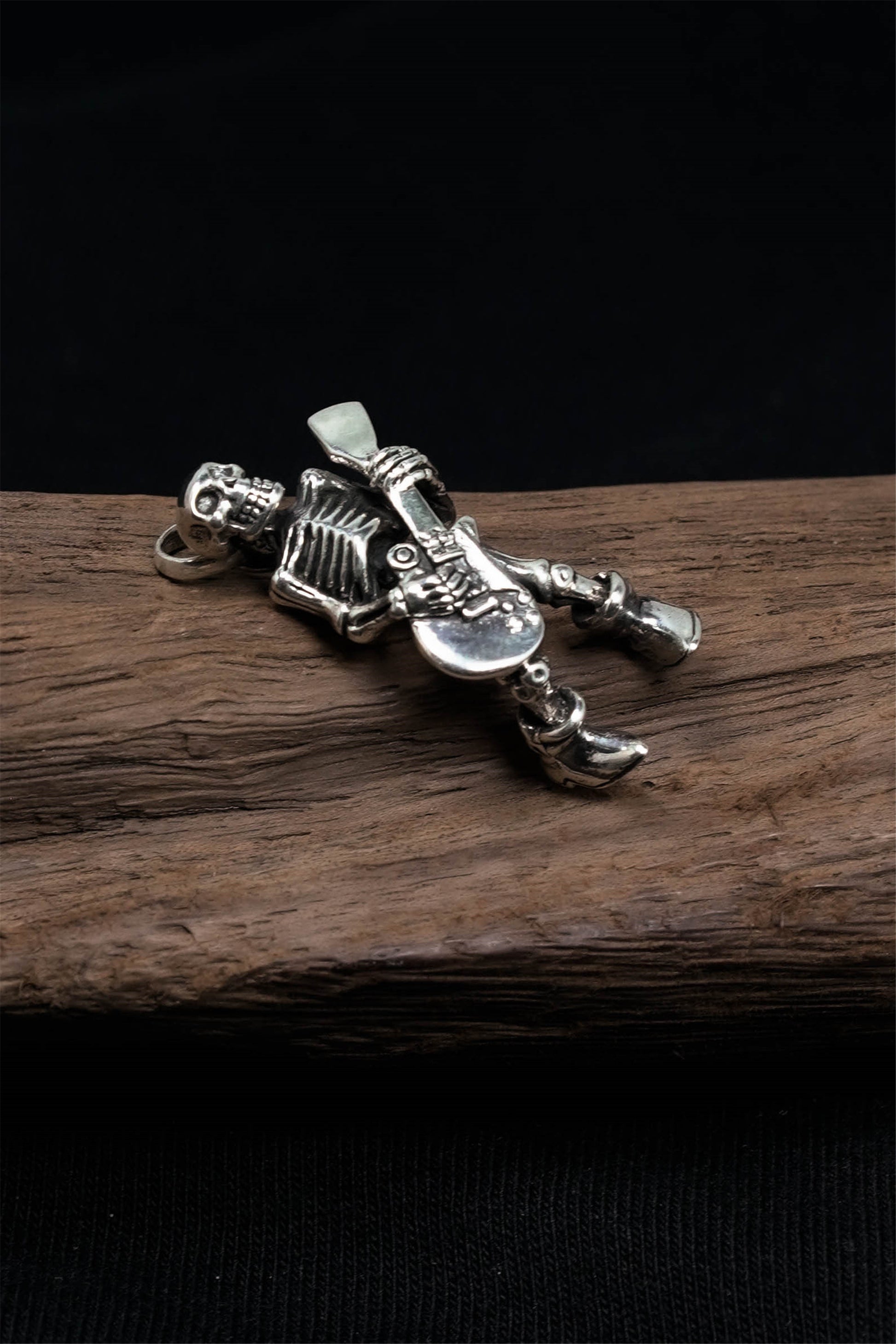 Rock Guitarist Skull Pendant Retro 925 Sterling Silver