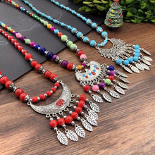 Load image into Gallery viewer, Retro Style Handmade Necklace Bohemian Sweater Chain Moon Flower Colorful Beads Female Accessories
