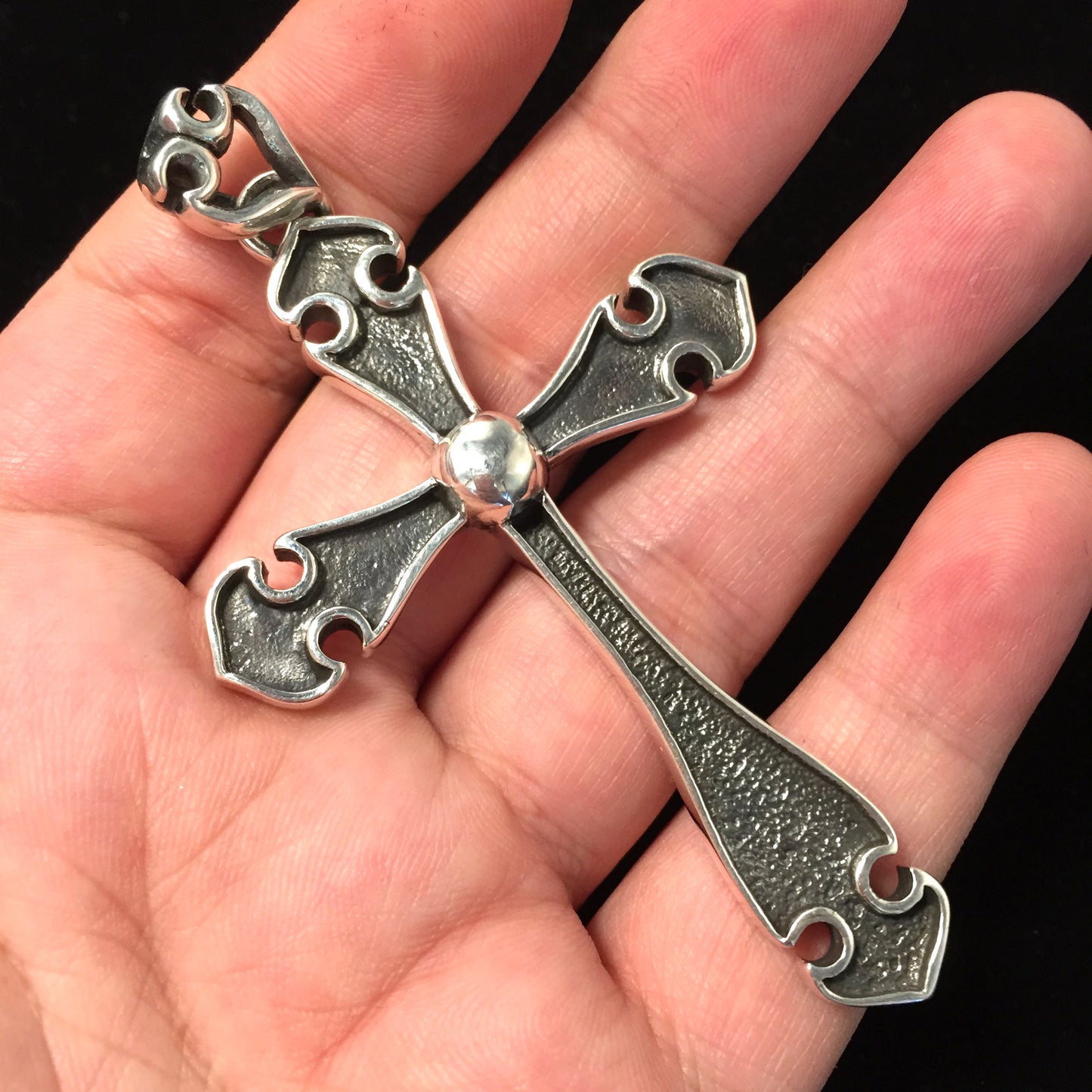 Large Antique Simple Cross 925 Silver Pendant