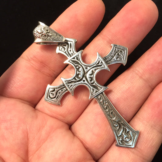 Antique Pattern Cross 925 Silver Pendant