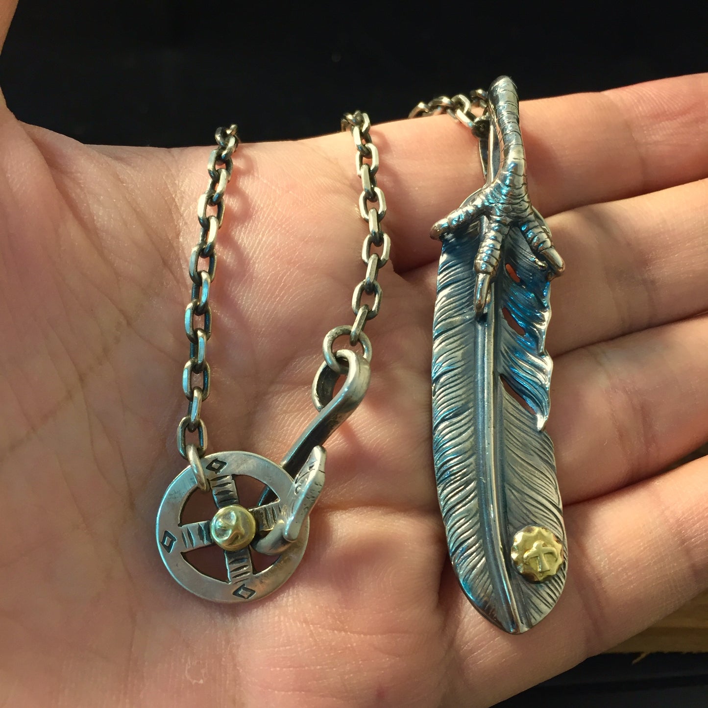 Takahashi Goro Left Feather Necklace Set Retro 925 Silver