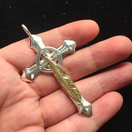 Takahashi Goro Feather Brass Cross 925 Silver Pendant