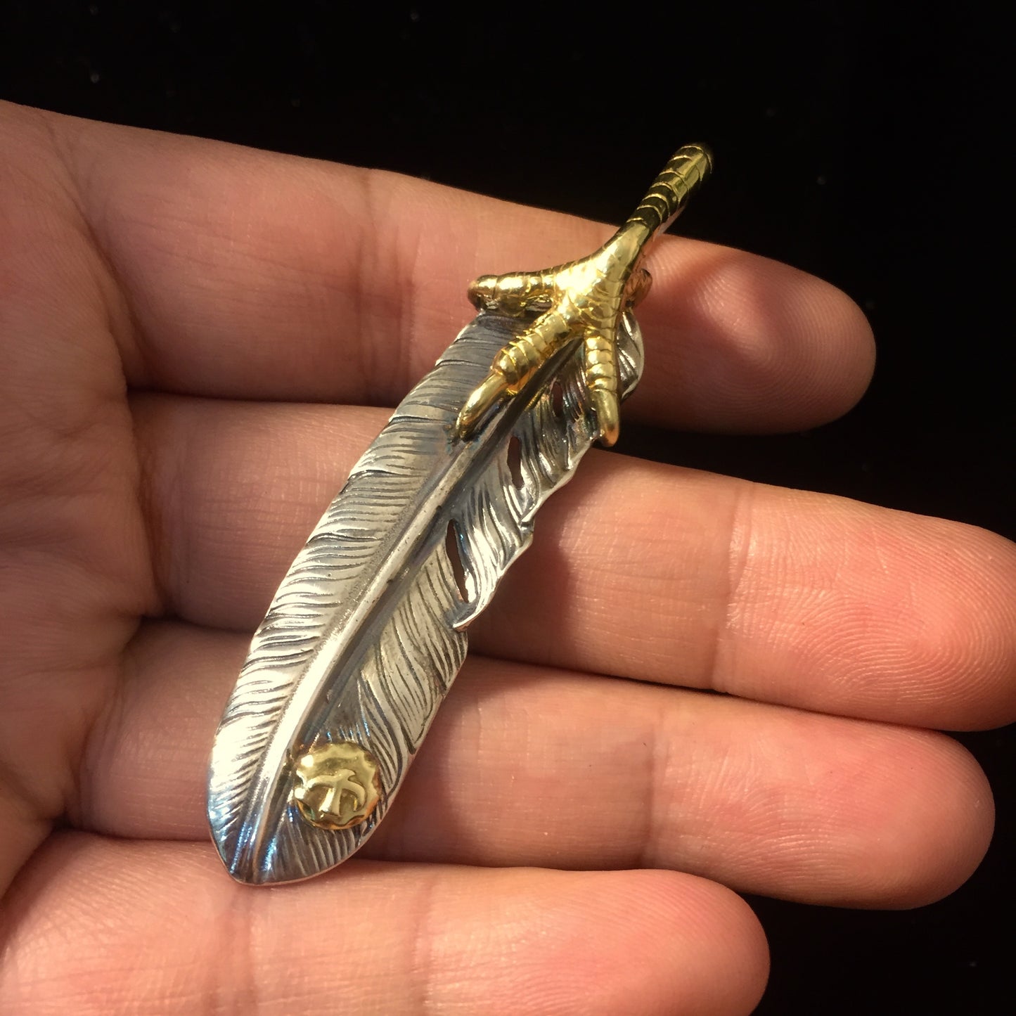 Left Eagle Claw Feather Retro 925 Silver Pendant Japan Takahashi Goro with Sign