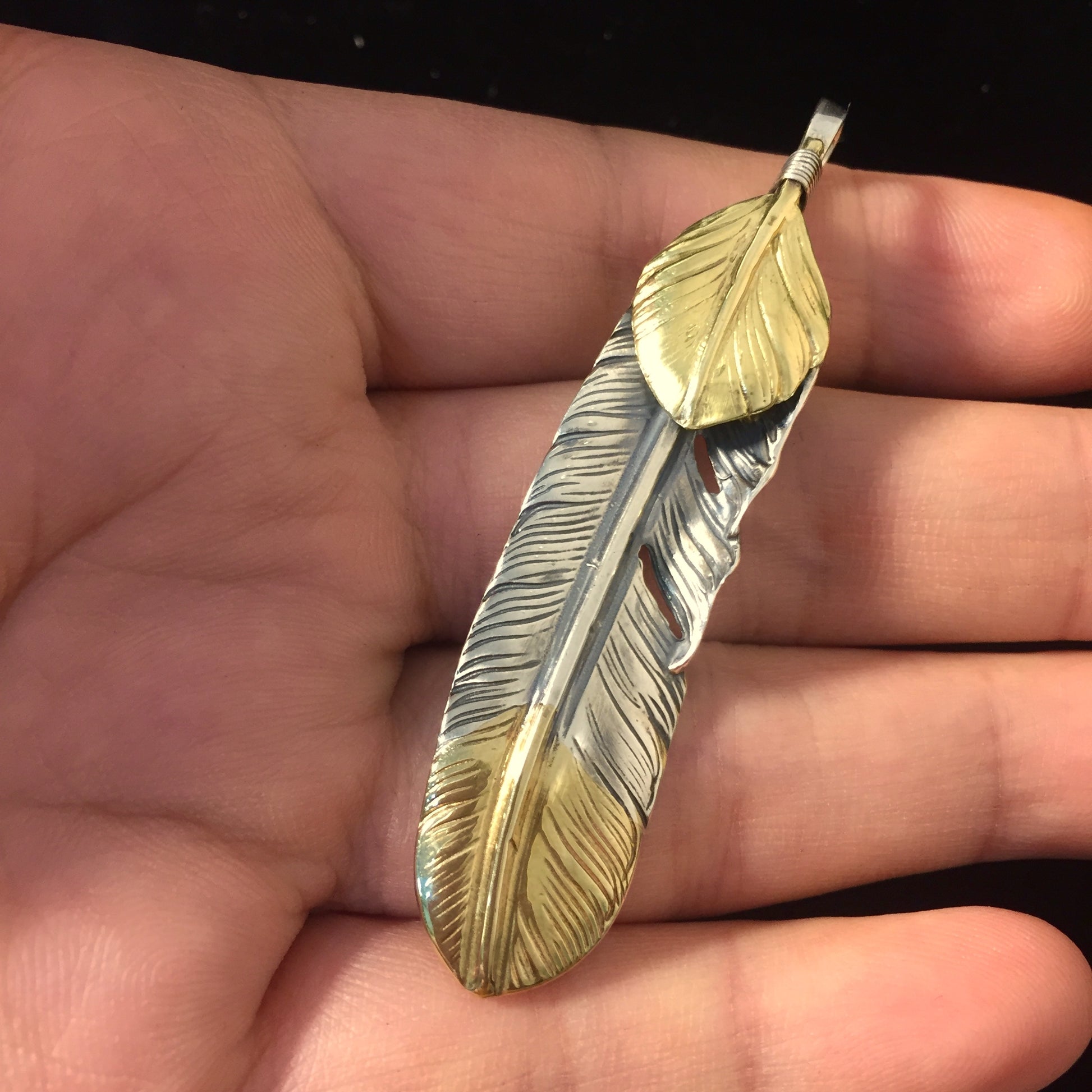 Left Feather Leaf Retro 925 Silver Pendant Takahashi Goro with Brass