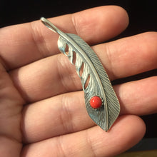 Load image into Gallery viewer, Feather Leaf Retro 925 Silver Goro Takahashi Pendant with Red Turquoise
