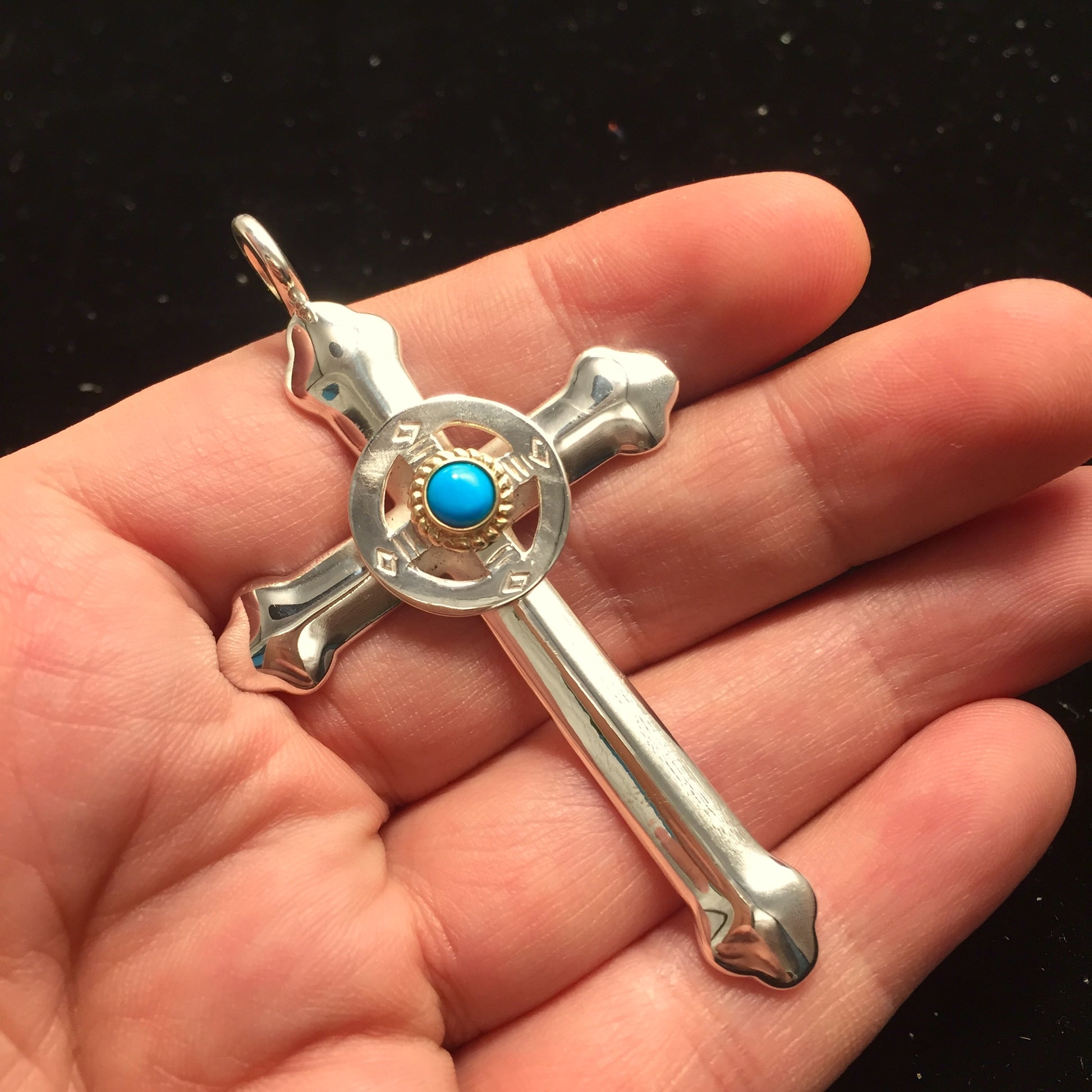 Takahashi Goro Round Turquoise Cross 925 Silver Pendant